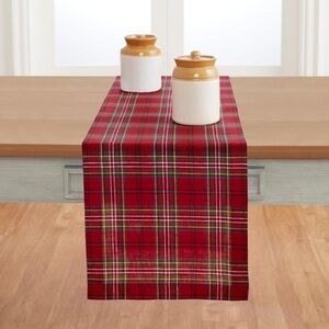 Solino Home Table Runner 72” Long – 100% Pure Linen Red Classic Tartan Plaid